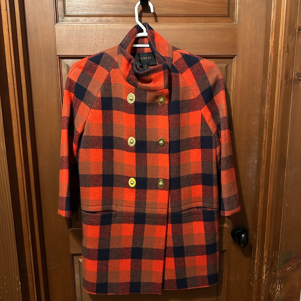 Vintage COACH Plaid Pea Coat Size M